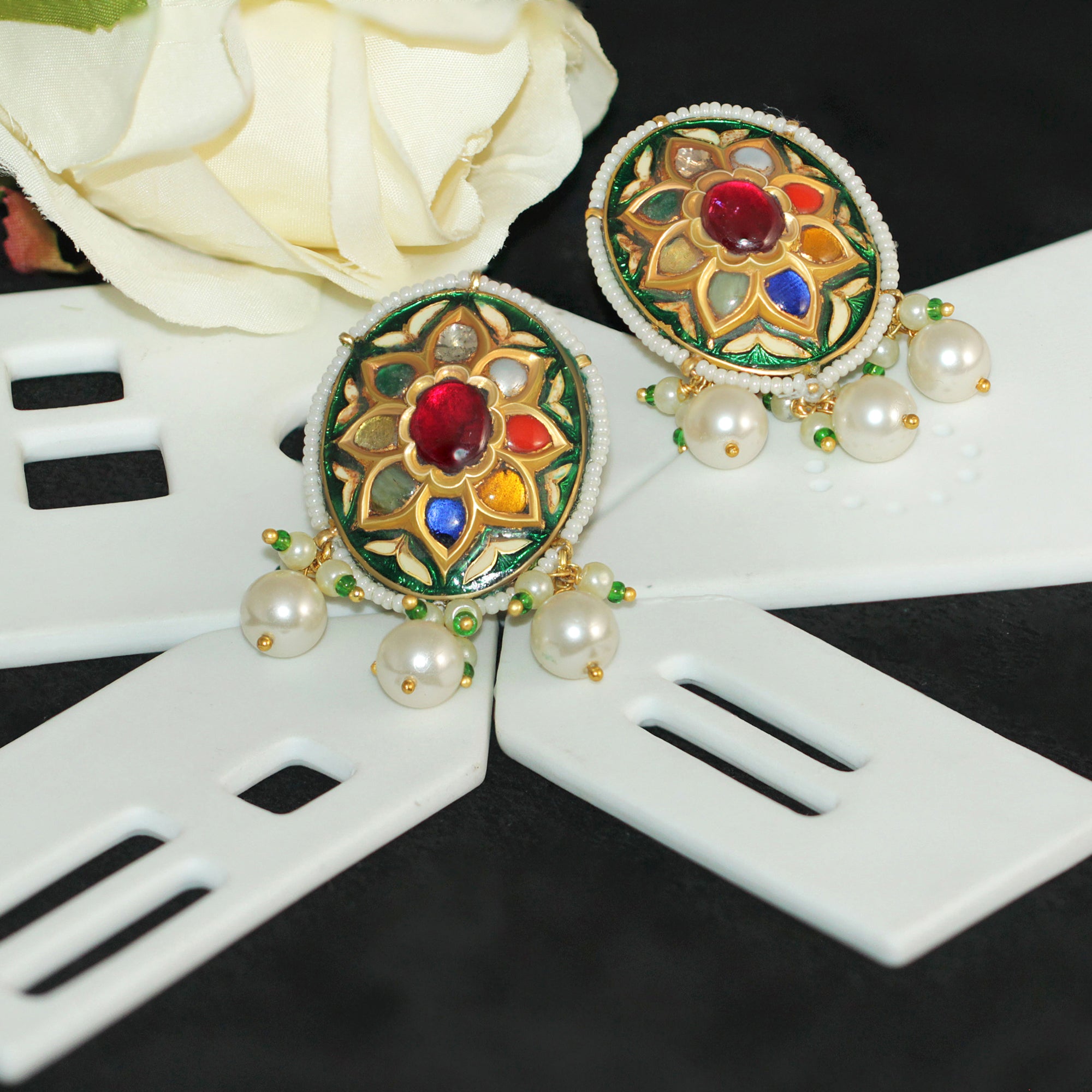 Rajwada Meenakari Pearl Drop Earrings