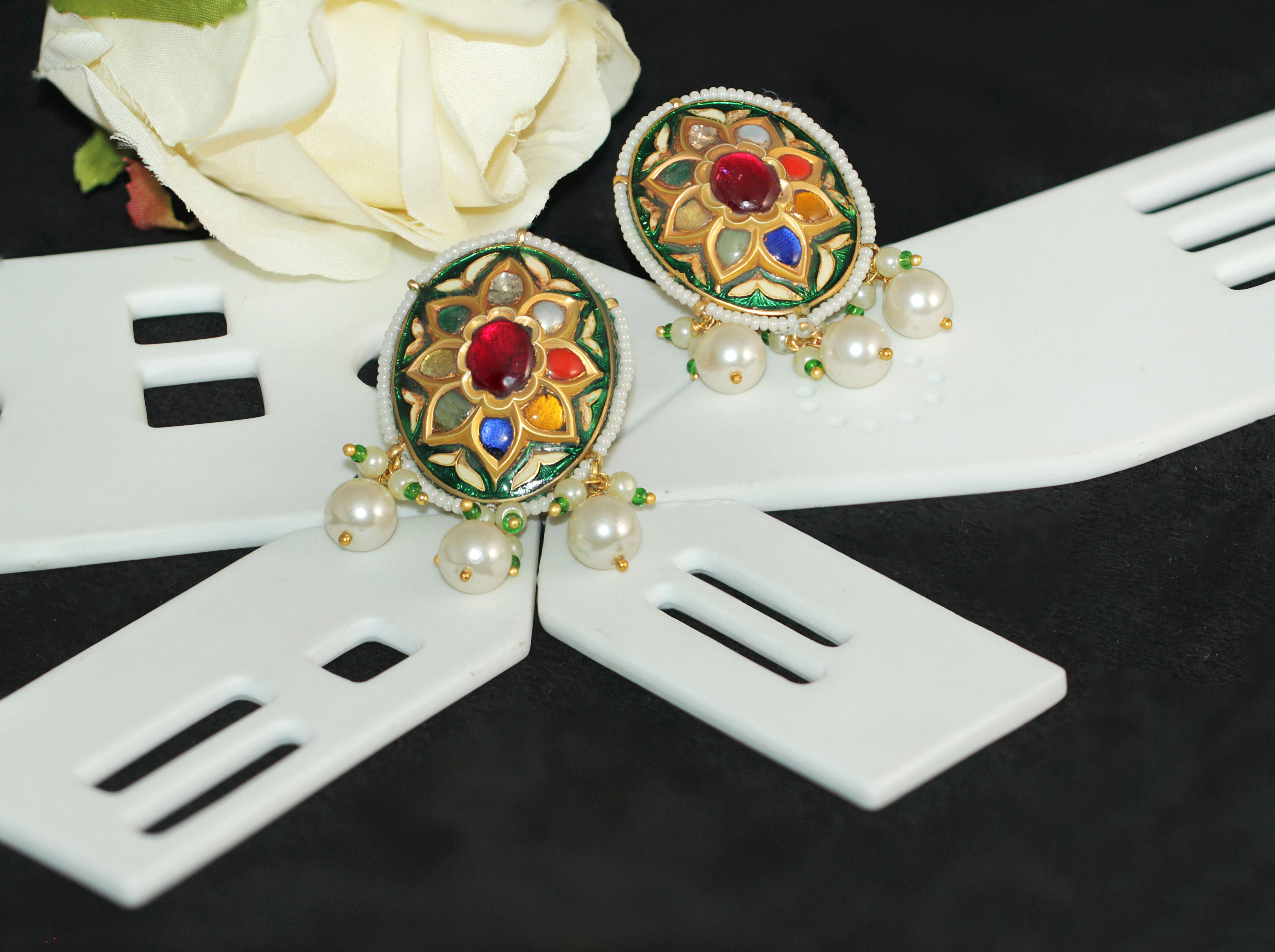 Rajwada Meenakari Pearl Drop Earrings