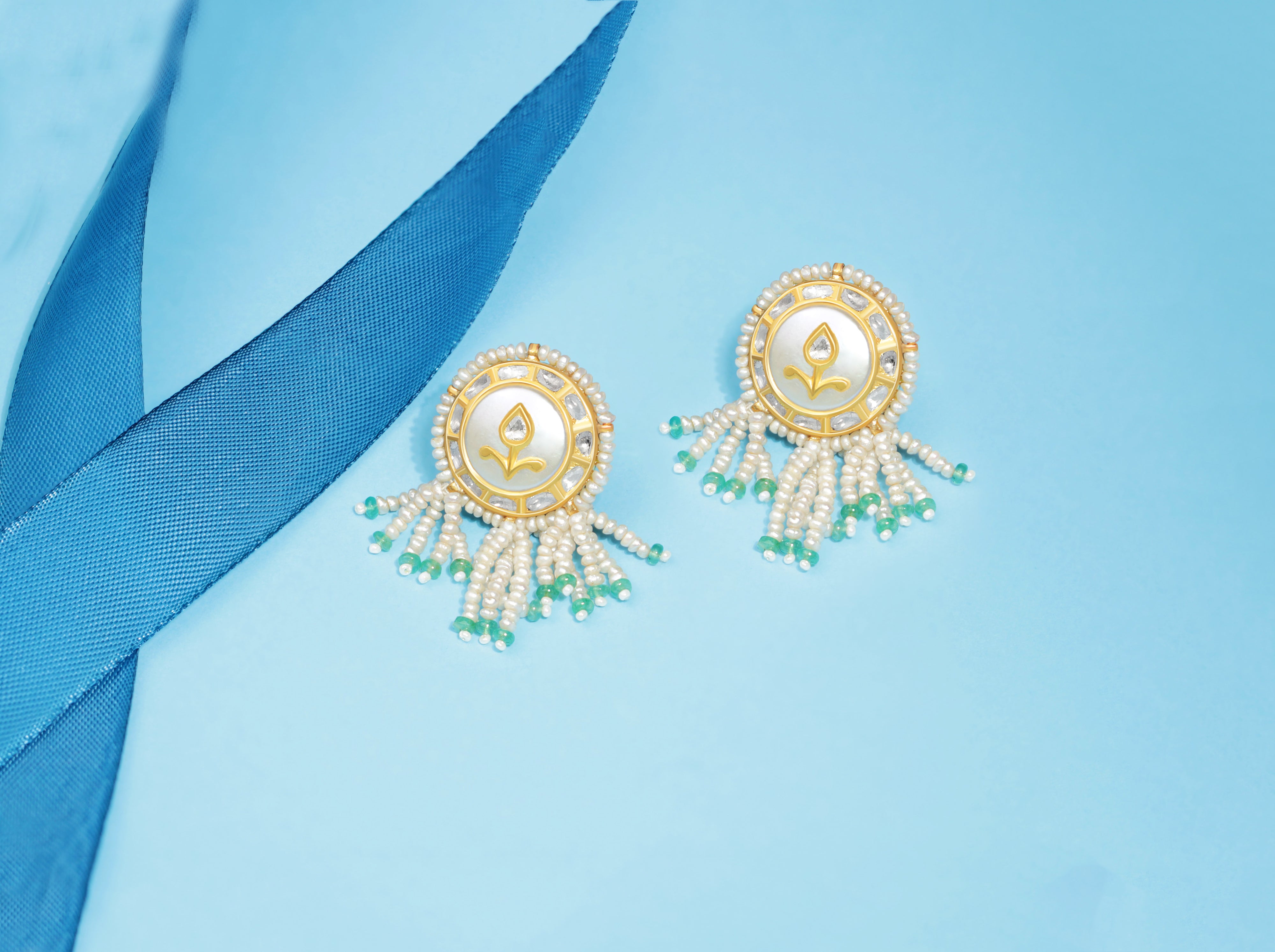 Pearl Cascade Meenakari Stud Earrings