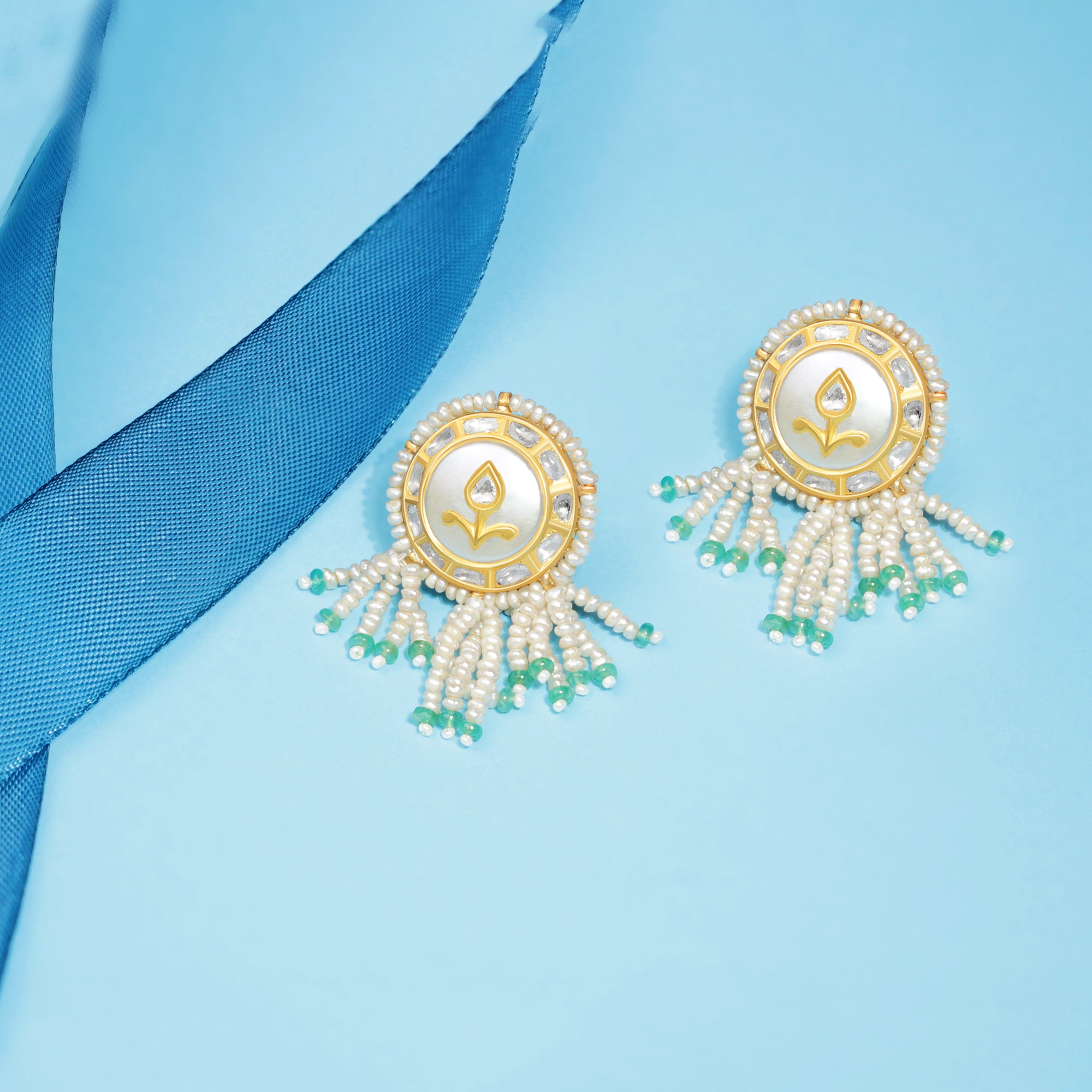 Pearl Cascade Meenakari Stud Earrings