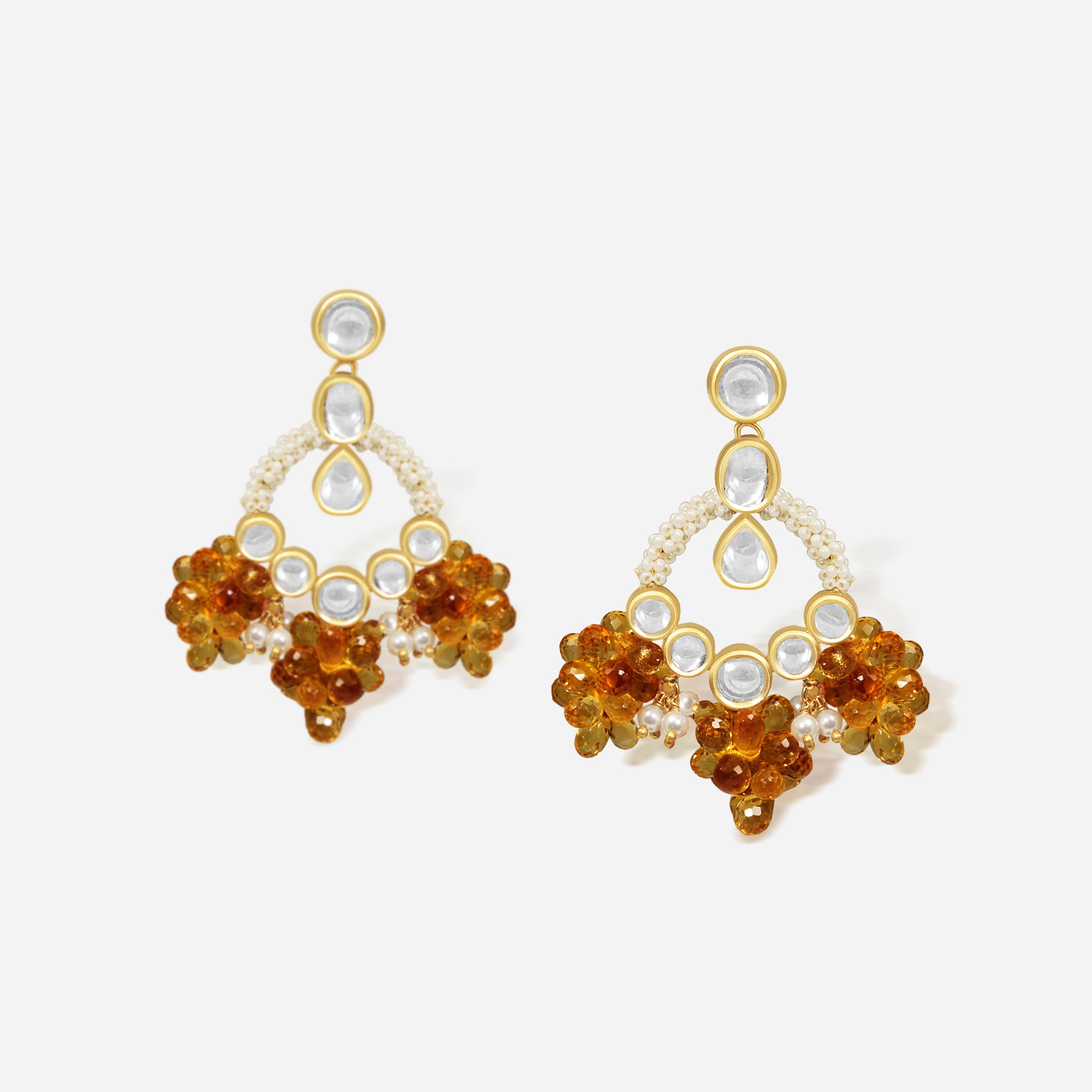 Amber Bloom Polki Chandbali Earrings