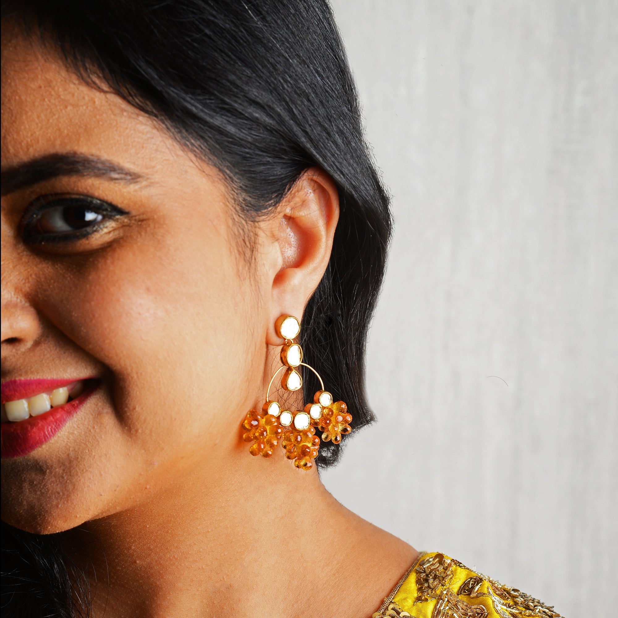 Amber Bloom Polki Chandbali Earrings