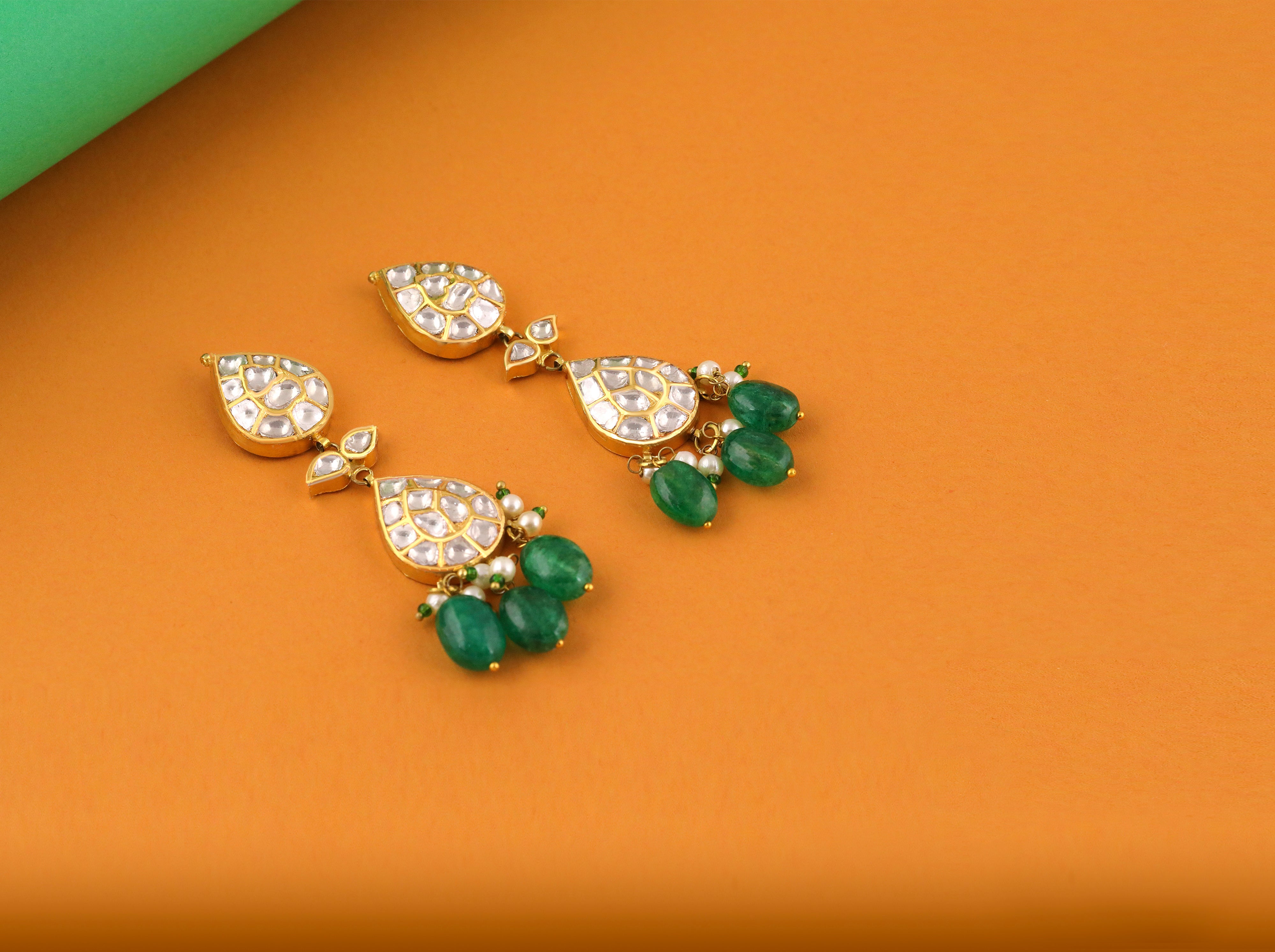 Emerald Raindrop Polki Earrings