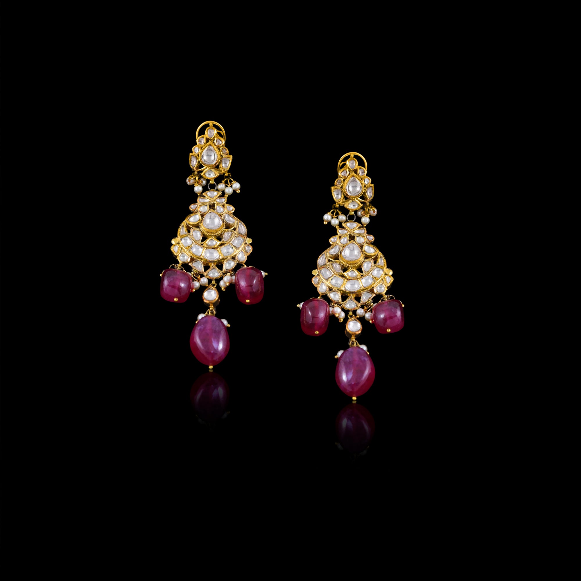 Ruby & Polki Kundan Chandelier Earrings