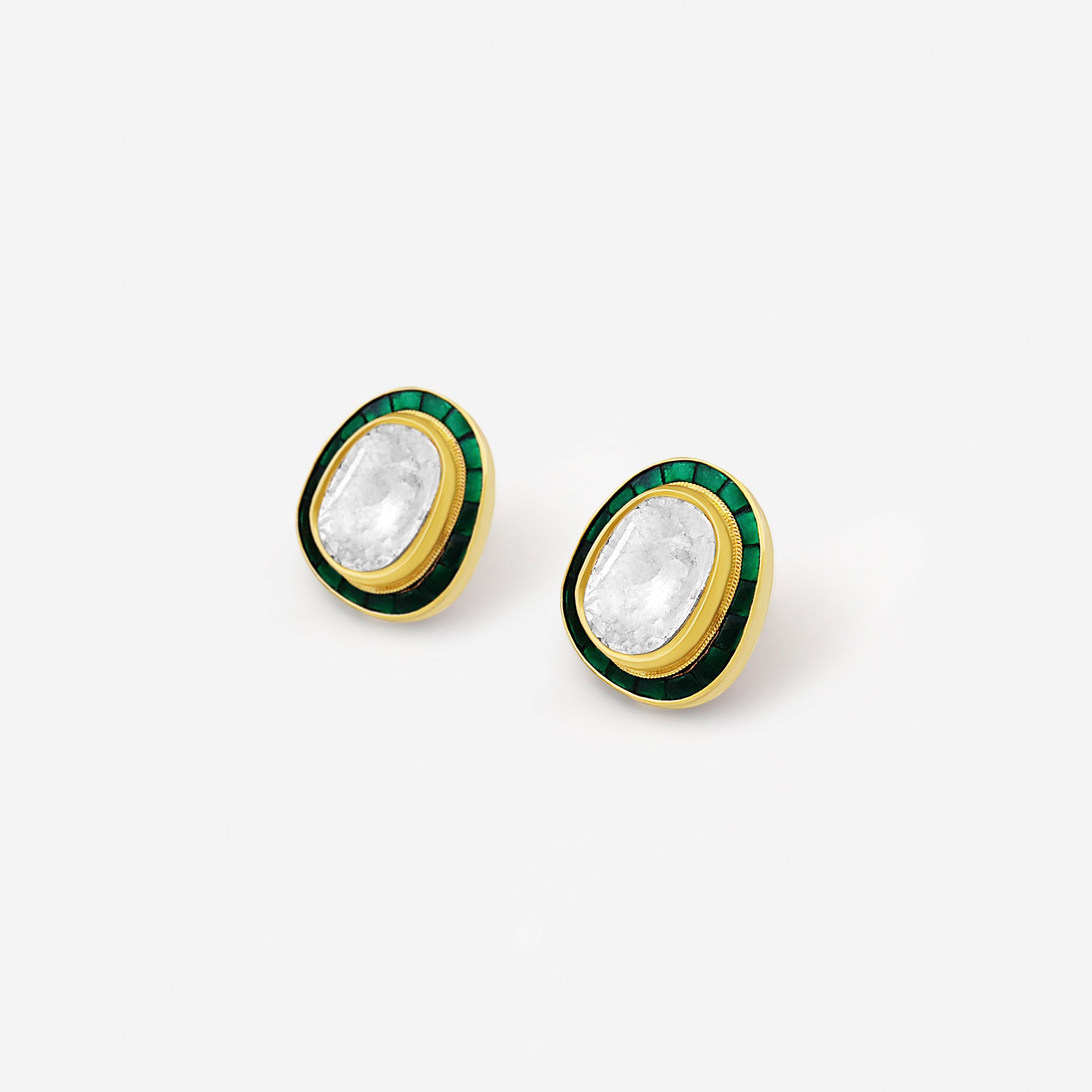 Emerald Glint Polki Studs