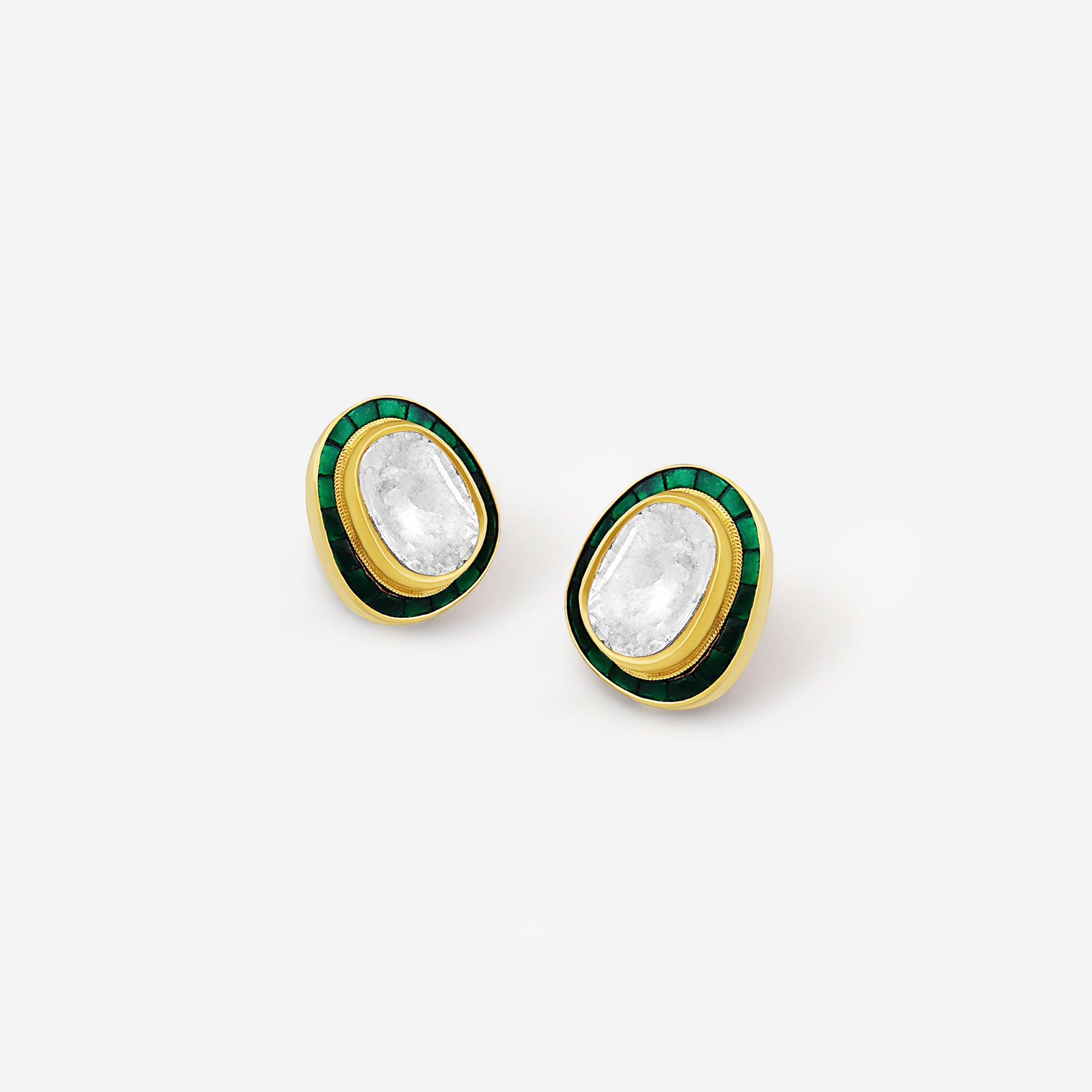 Emerald Glint Polki Studs
