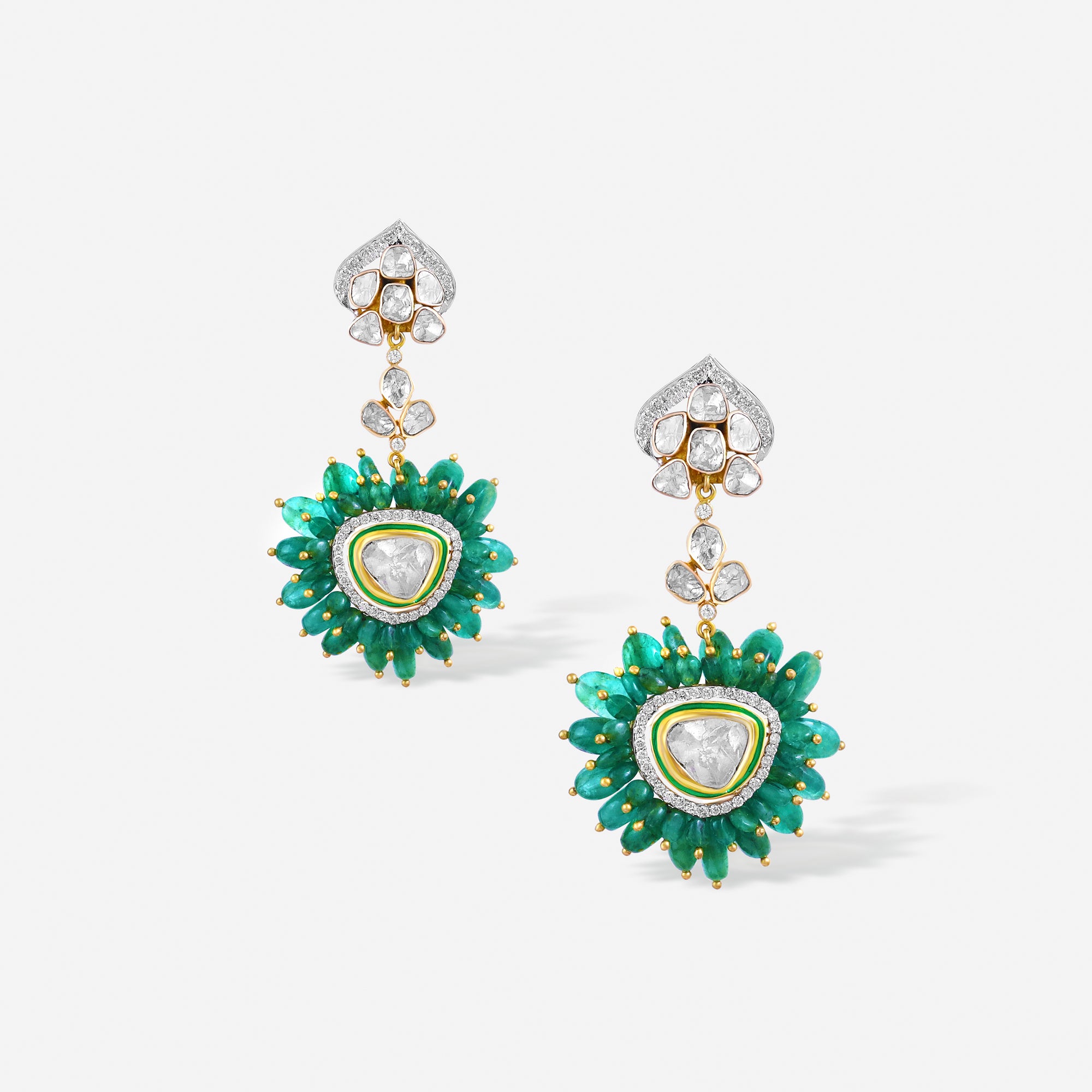 Emerald Bloom Polki Earrings