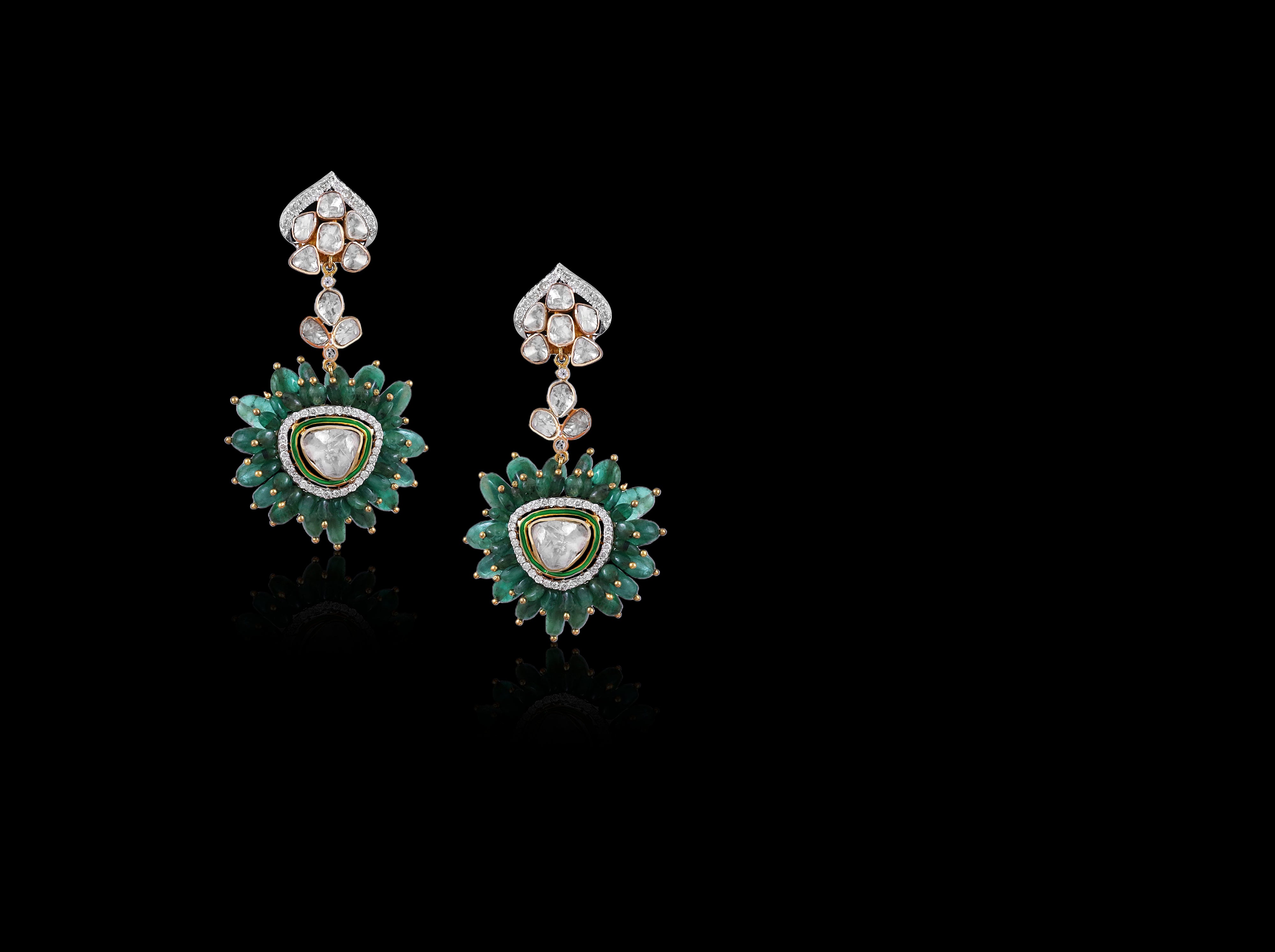 Emerald Bloom Polki Earrings