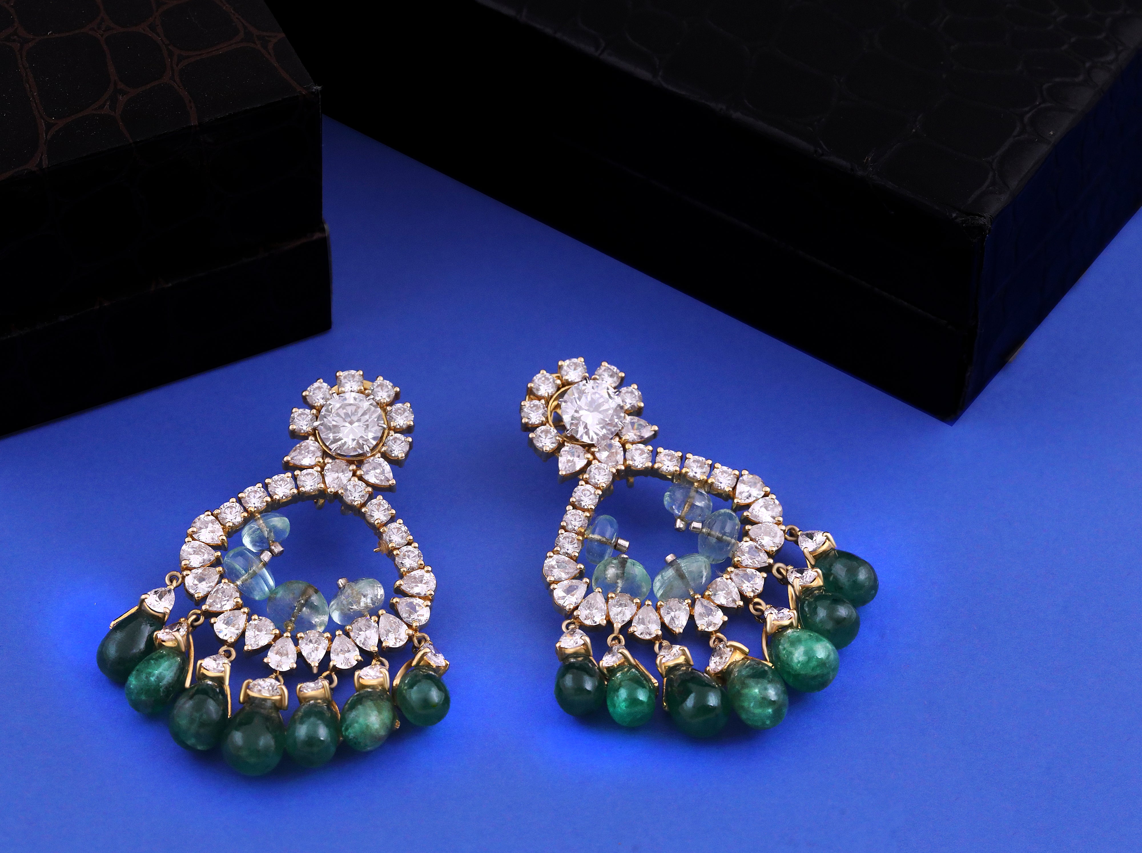 Emerald Cascade Diamond Drop Earrings