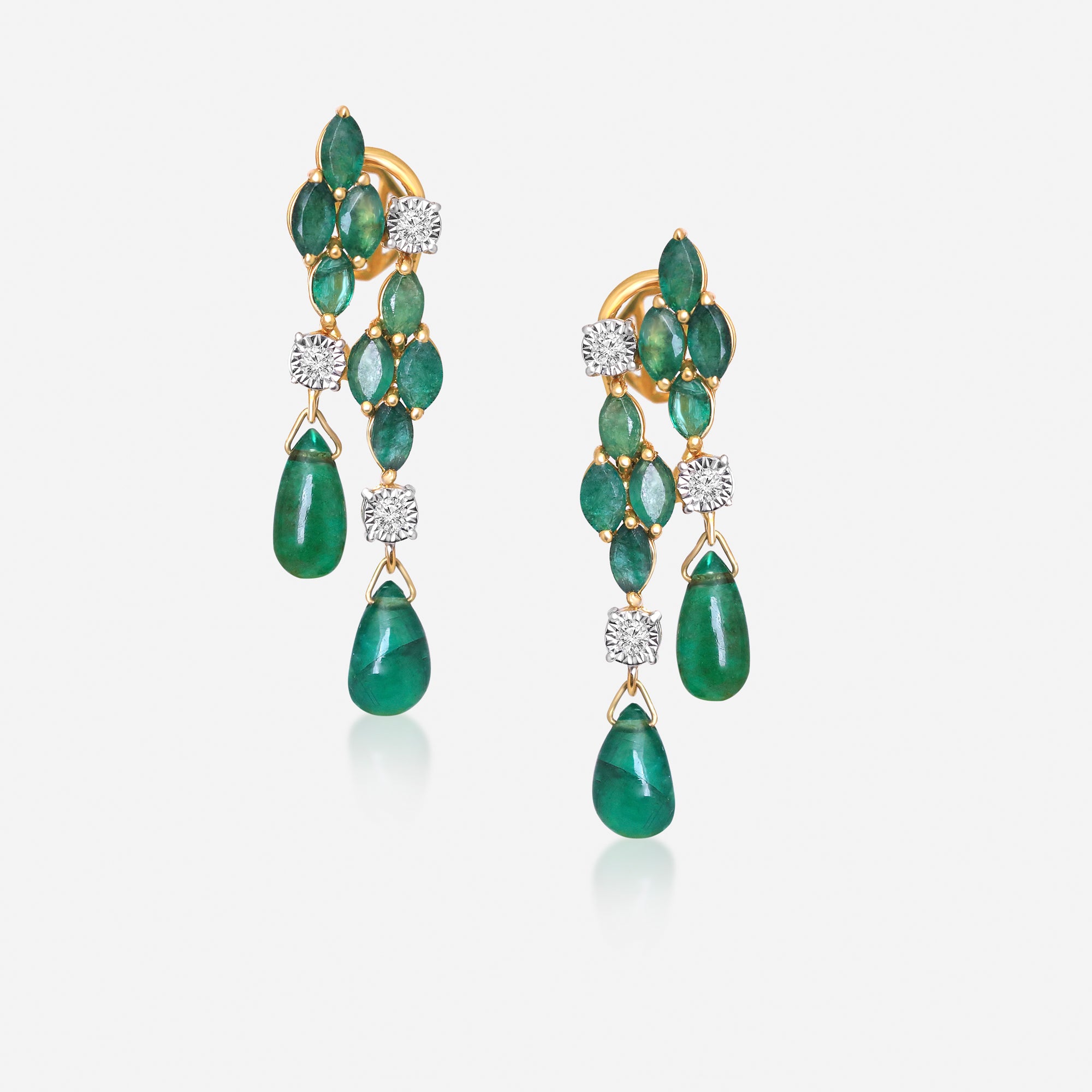 Emerald Cascade Diamond Drop Earrings