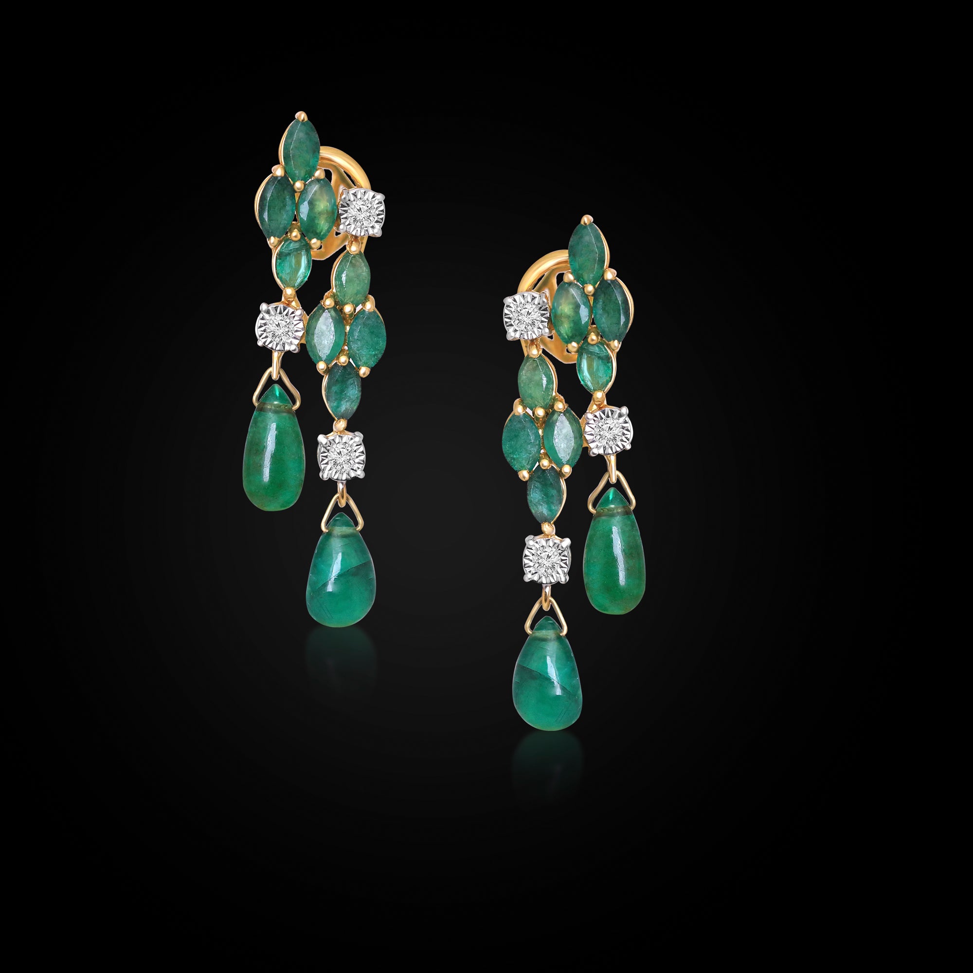 Emerald Cascade Diamond Drop Earrings