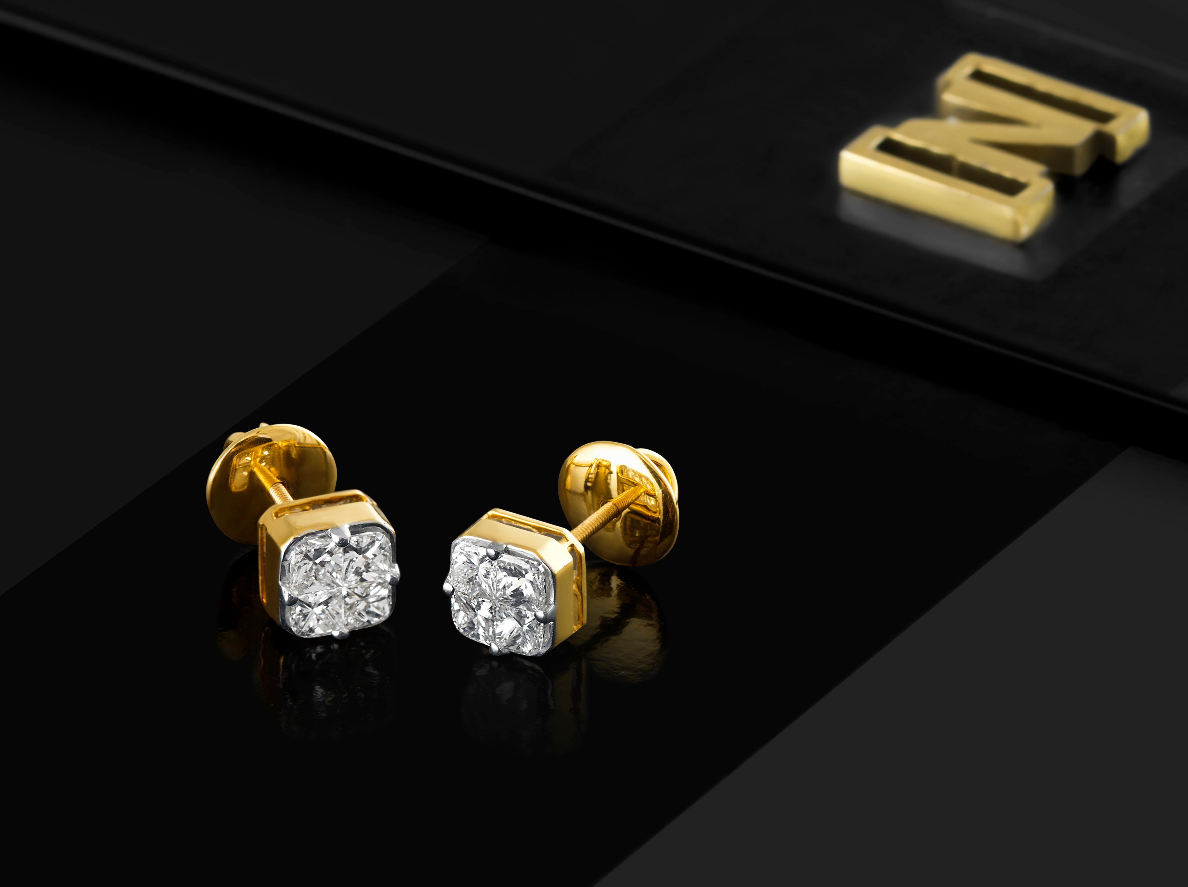 Classic Quad Diamond Gold Studs