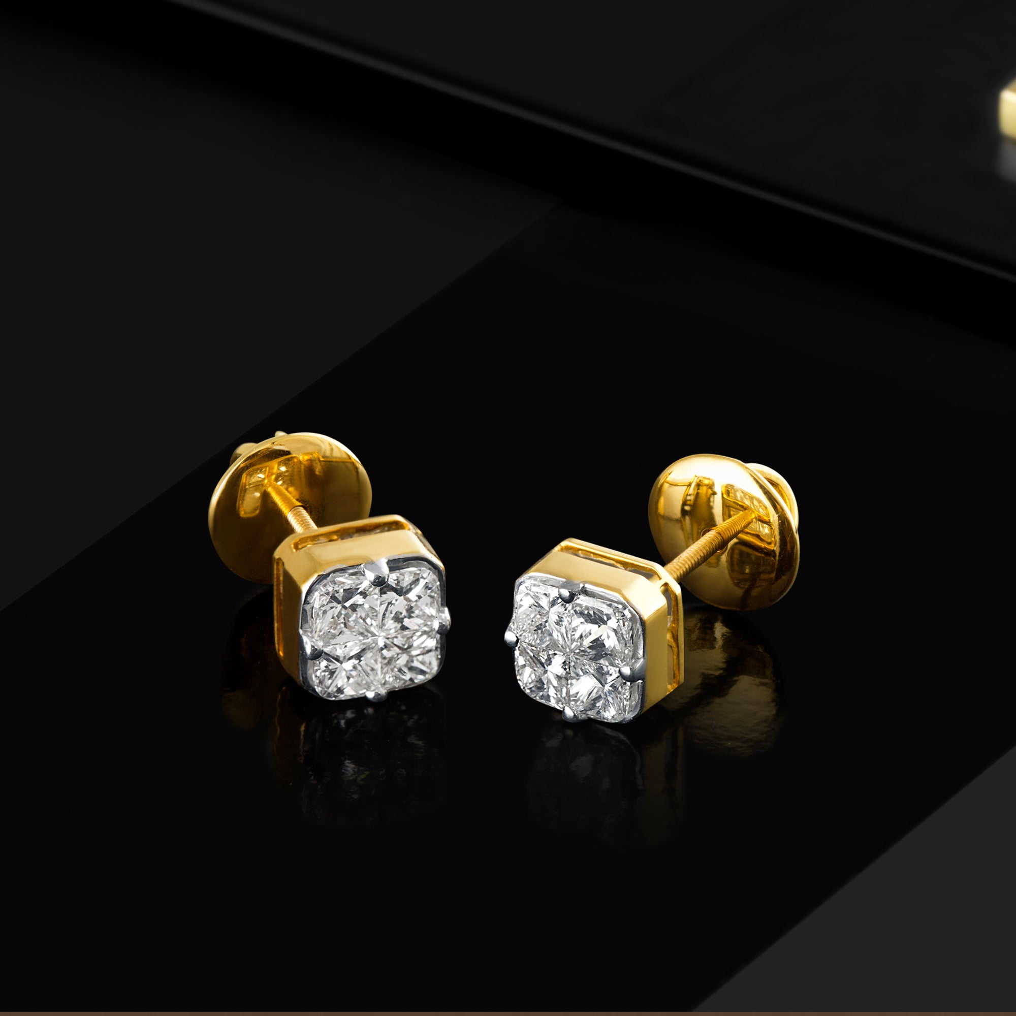 Classic Quad Diamond Gold Studs
