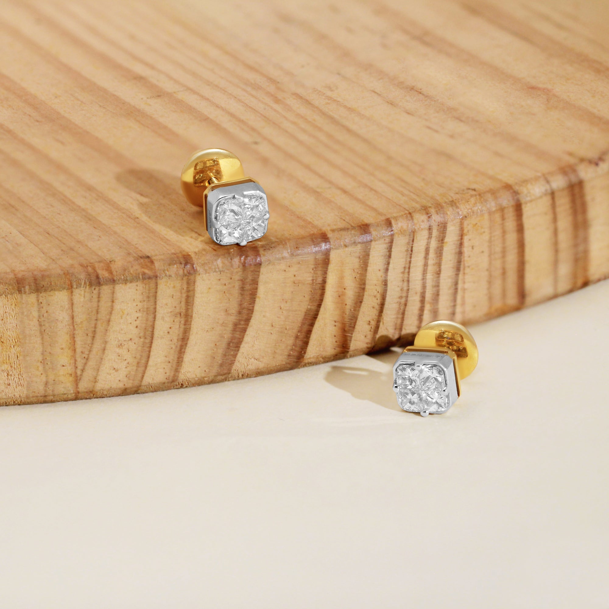 Classic Quad Diamond Gold Studs