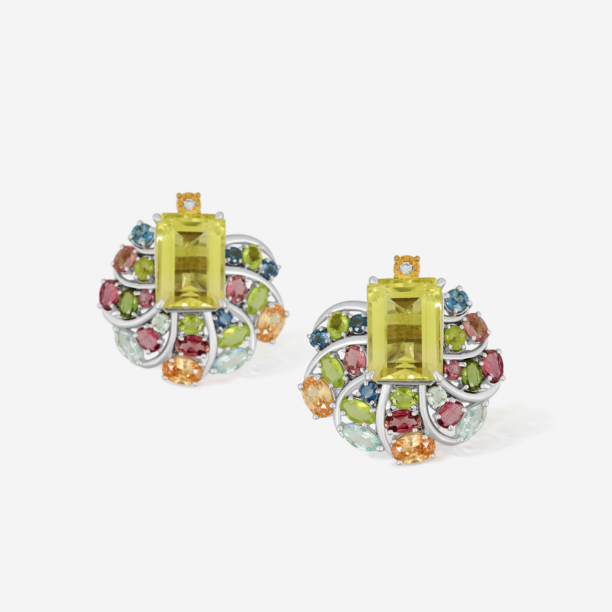 Vibrant Yellow Beryl & Multicolor Gemstone Swirl Earrings