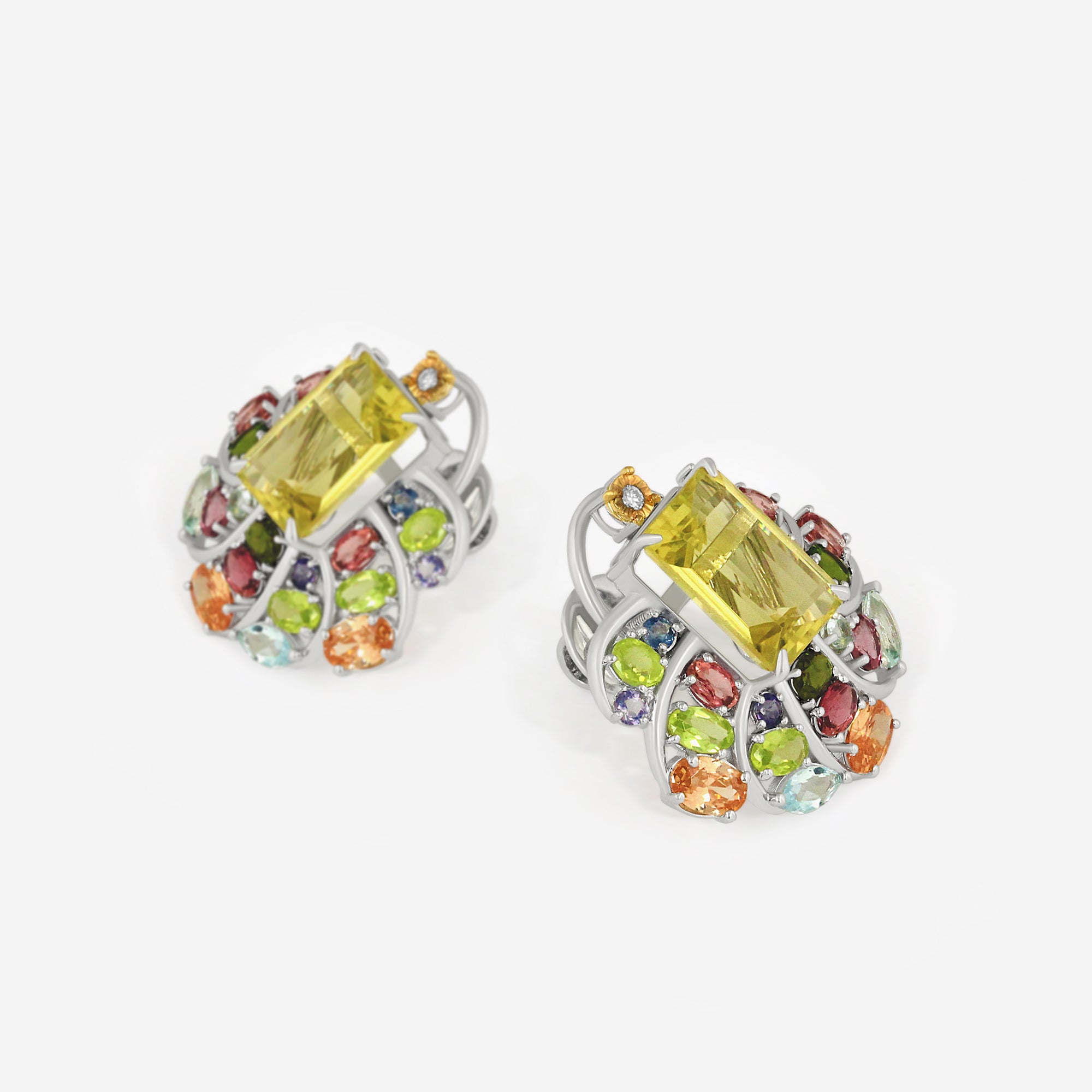 Vibrant Yellow Beryl & Multicolor Gemstone Swirl Earrings