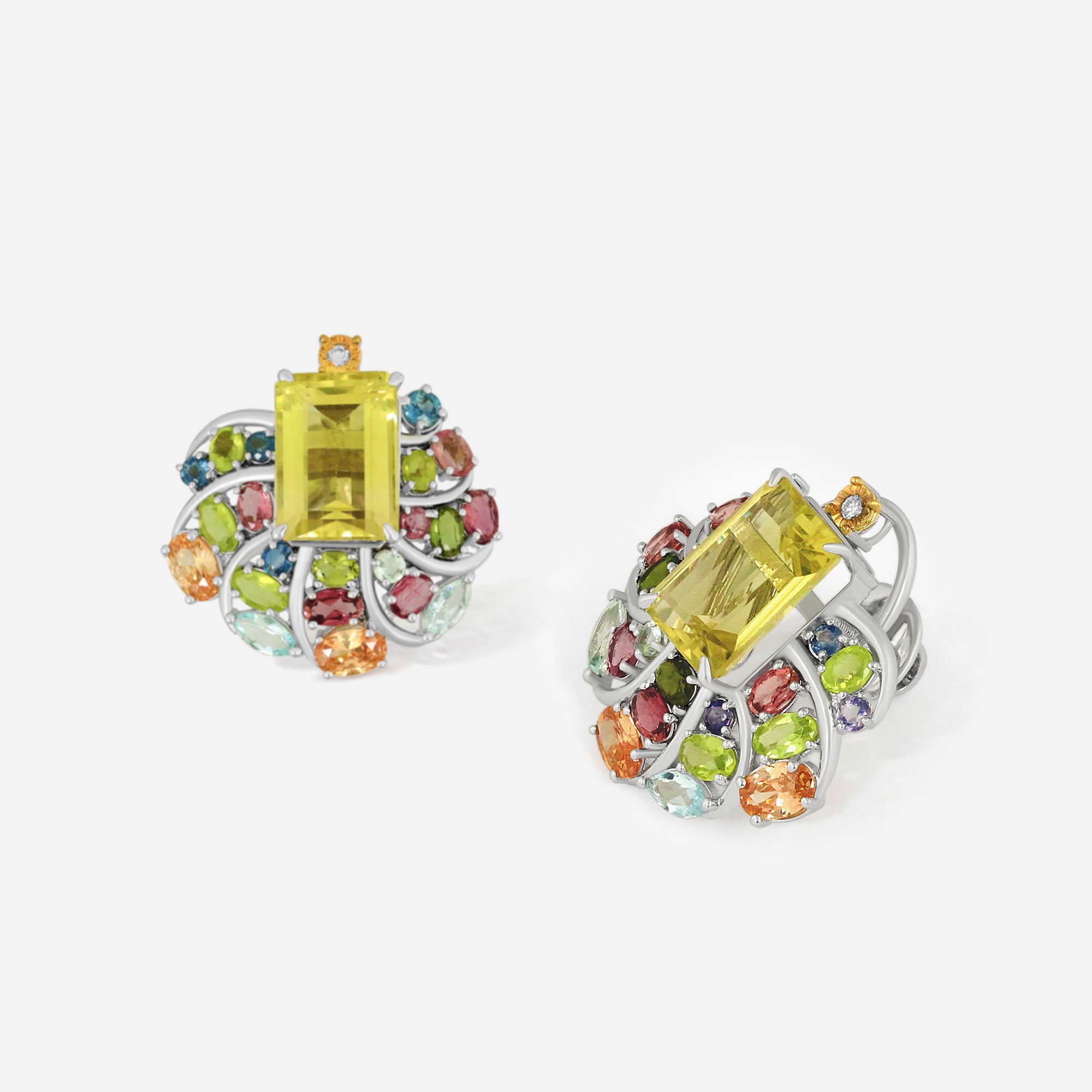 Vibrant Yellow Beryl & Multicolor Gemstone Swirl Earrings