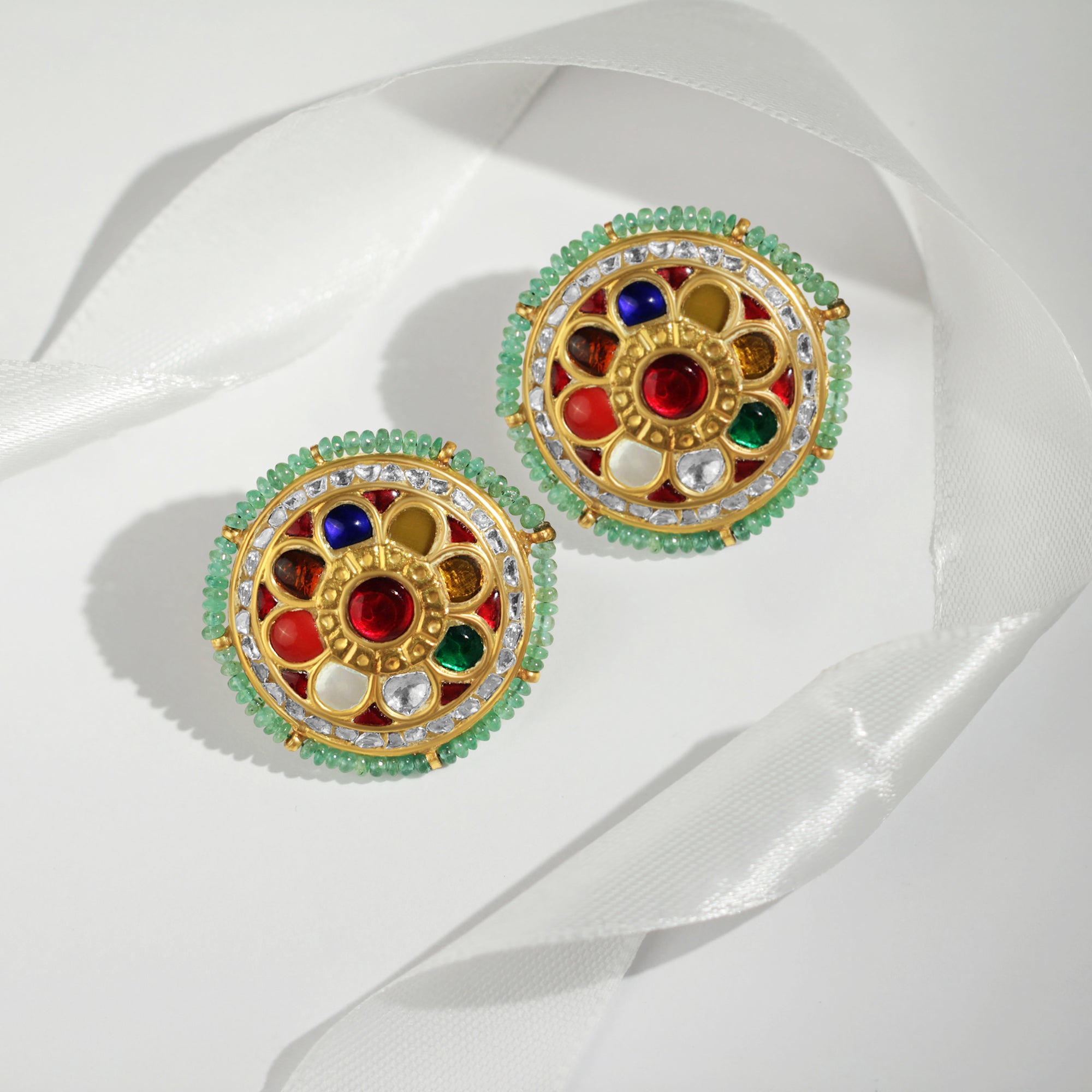 Navratna Polki Stud Earrings