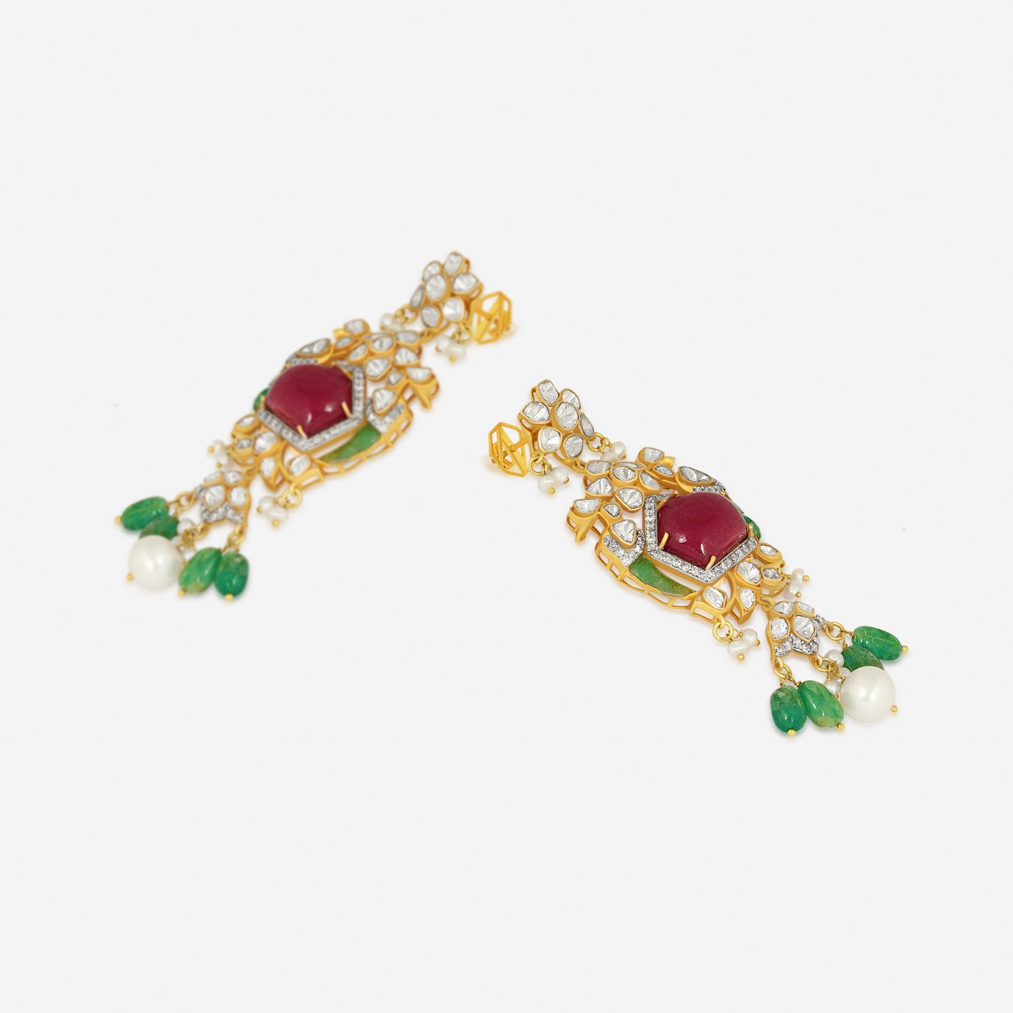 Regal Ruby & Emerald Kundan Drop Earrings