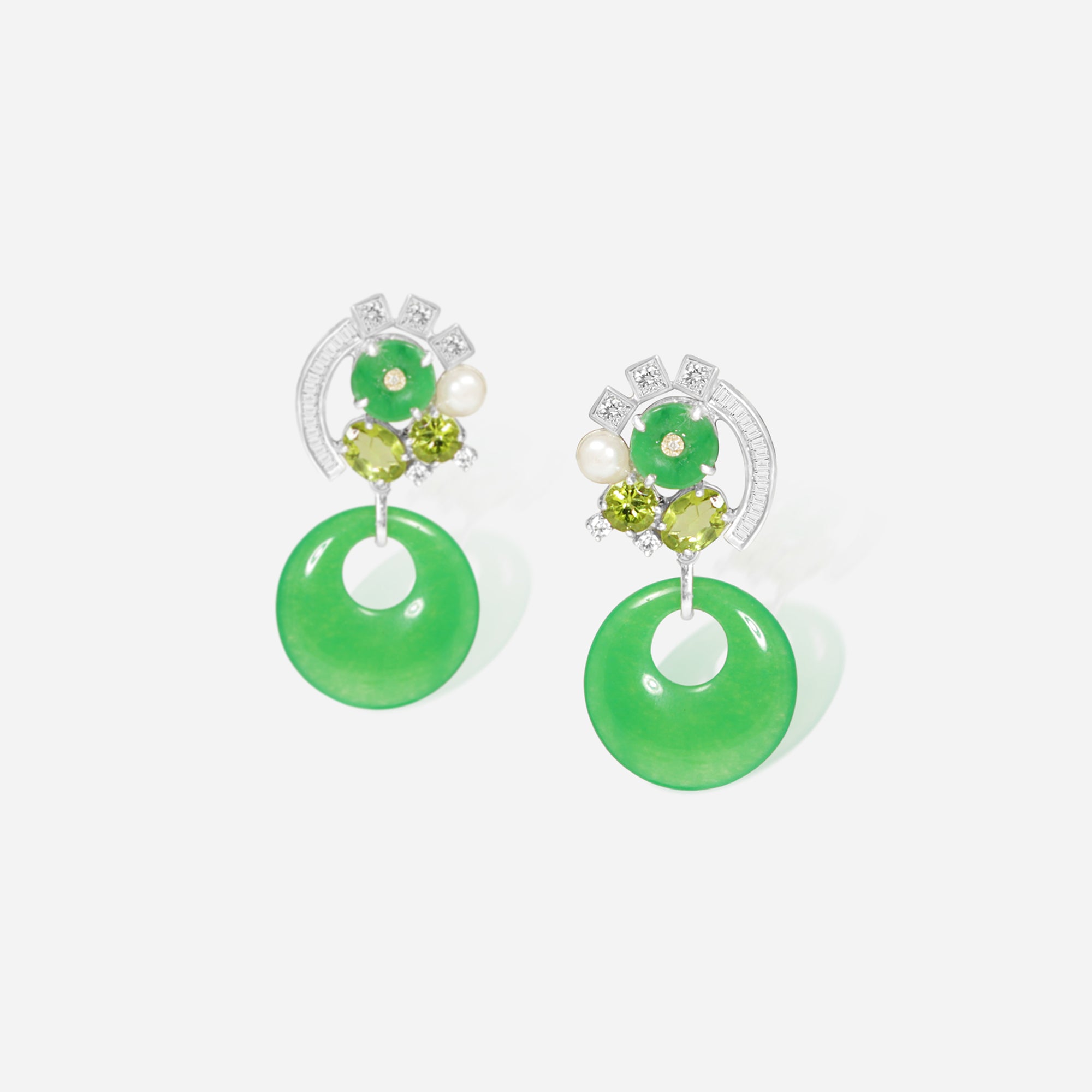Green Jade & Diamond Floral Drop Earrings