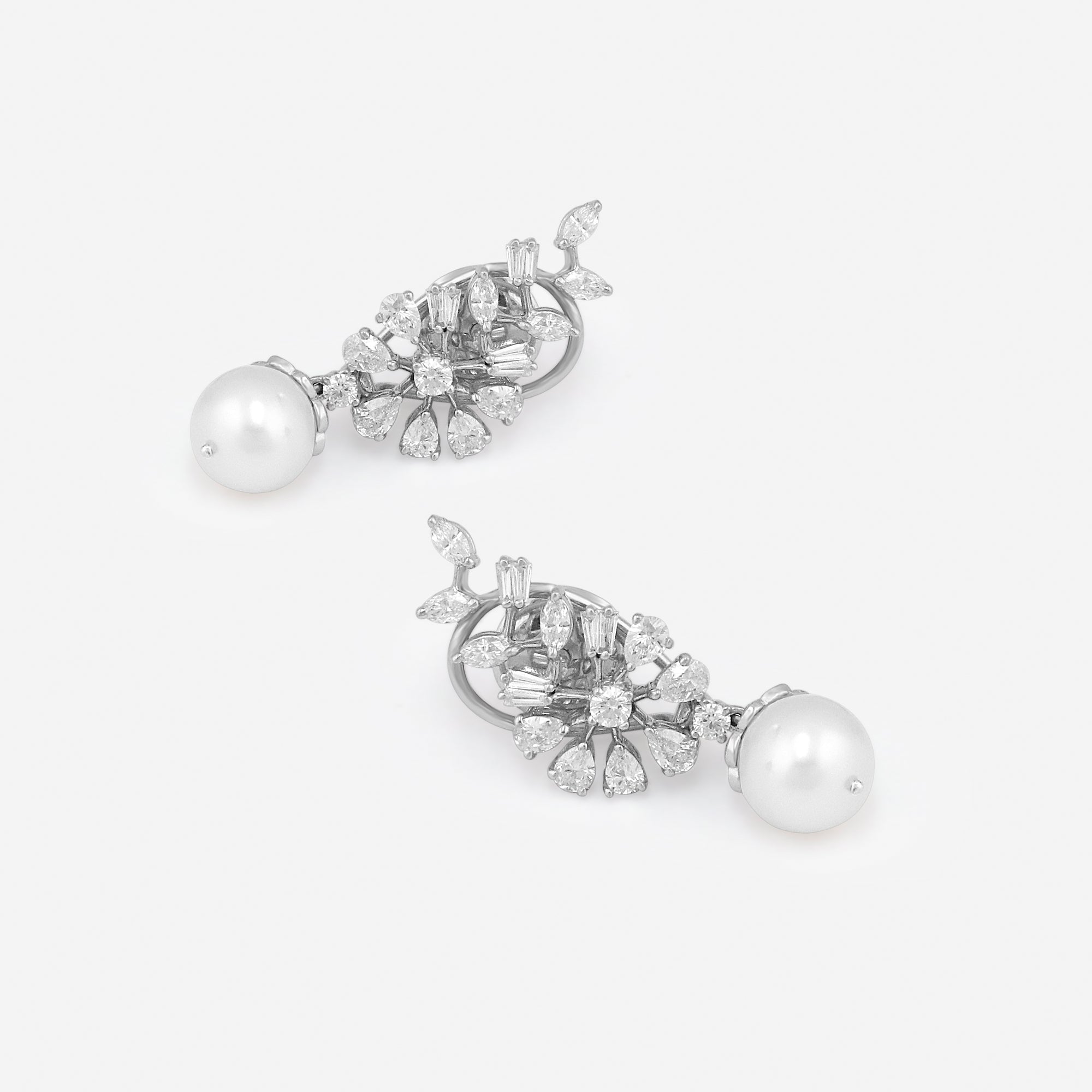 White Pearl Diamond Bloom Earrings