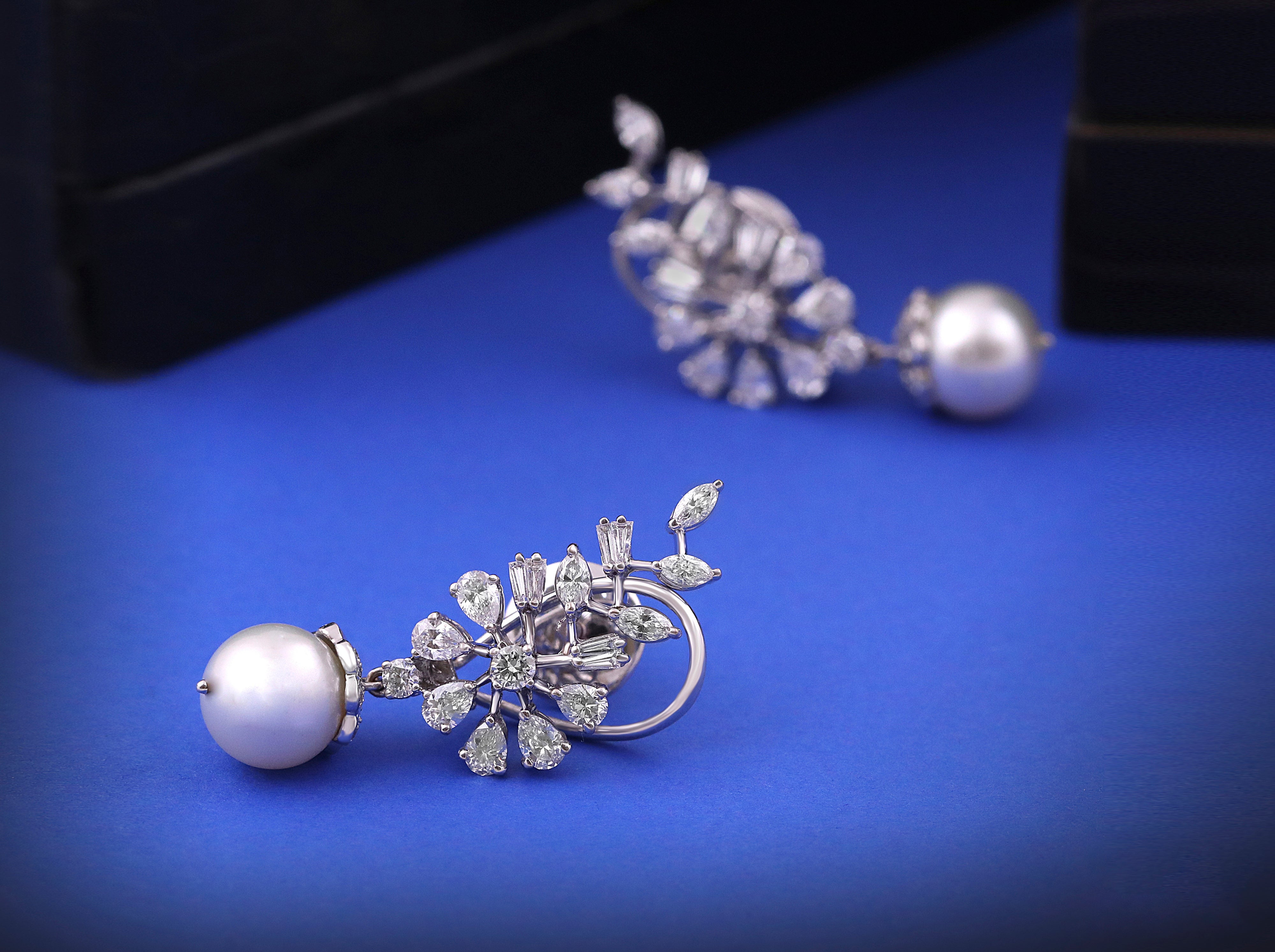 White Pearl Diamond Bloom Earrings