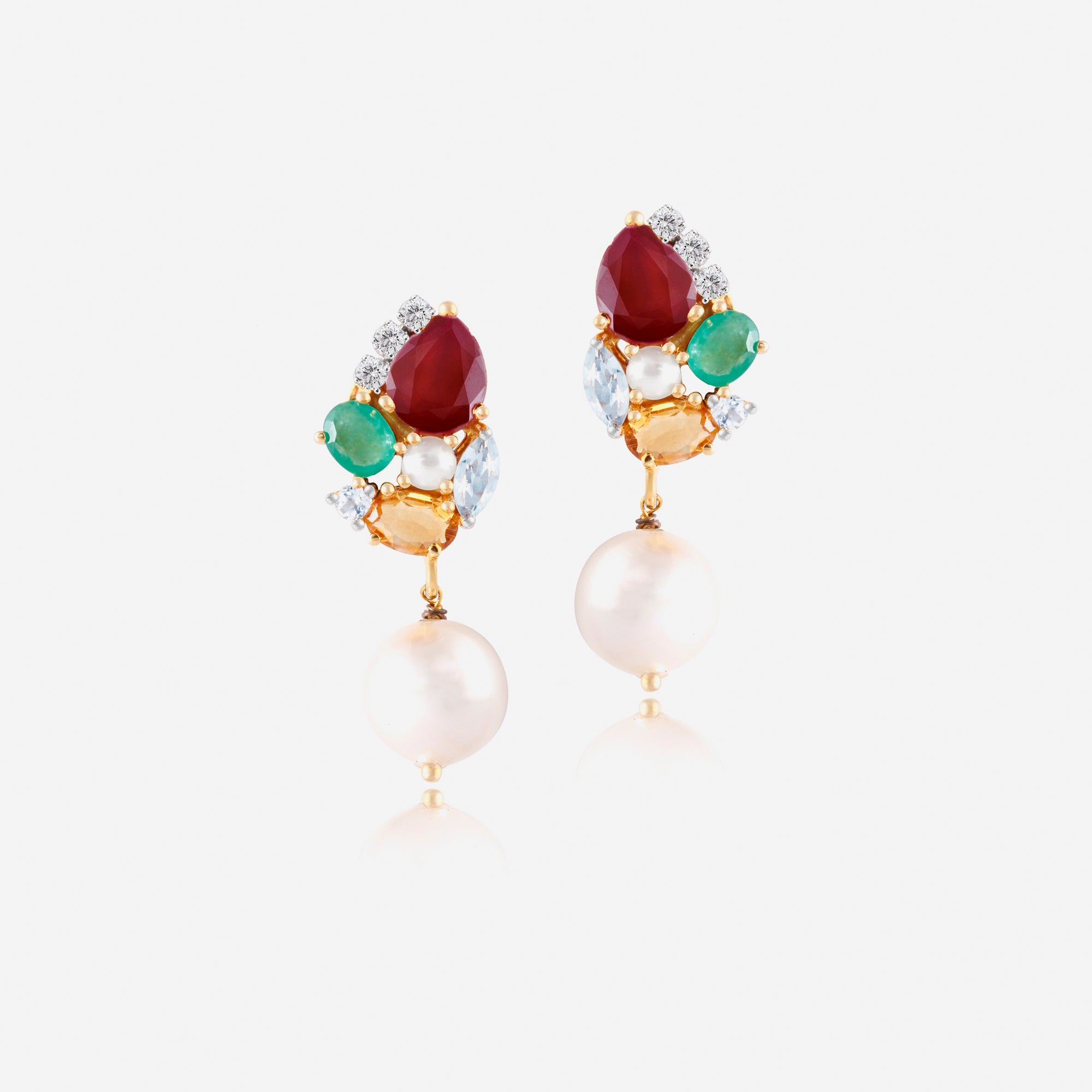 Multigem Pearl Drop Earrings