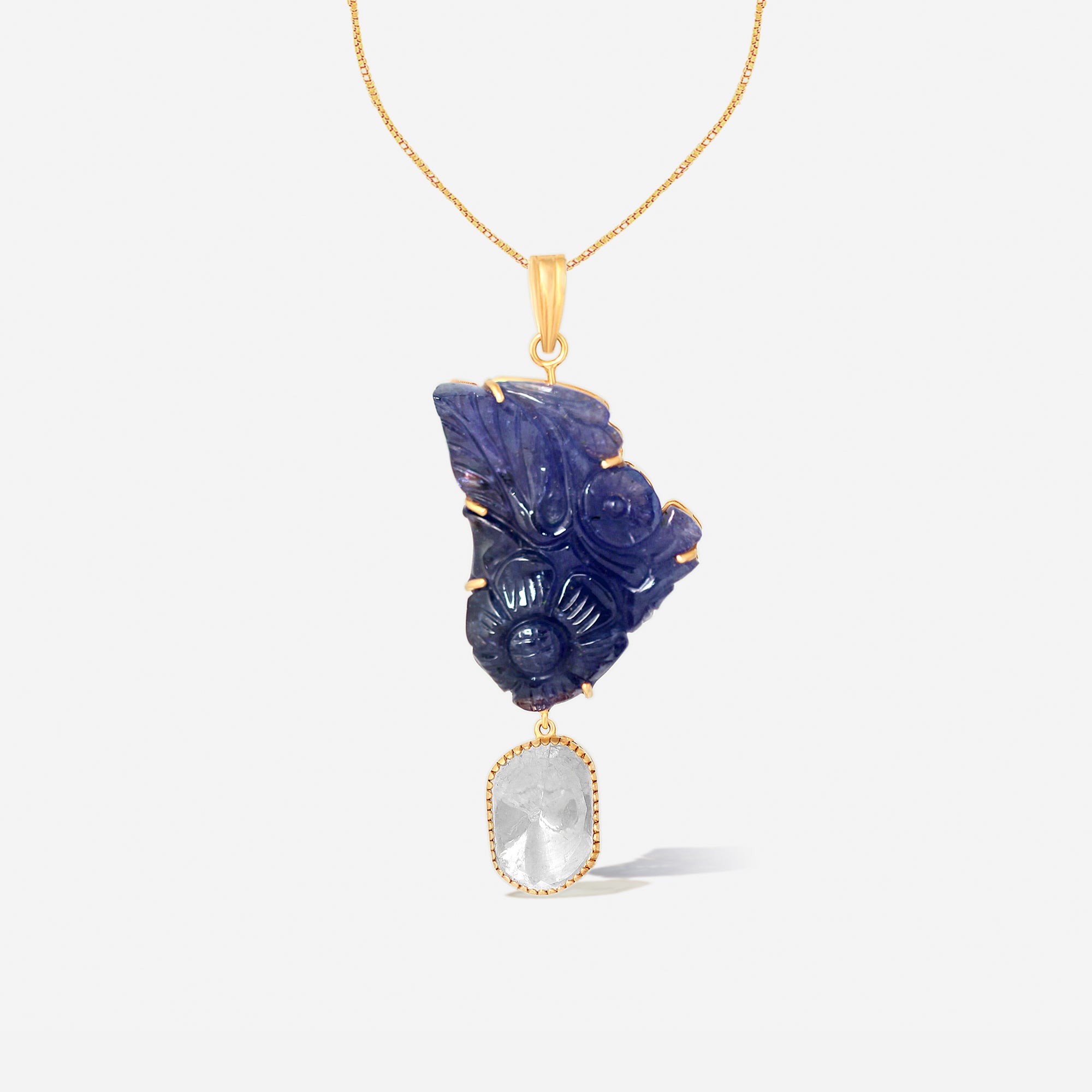 Carved Sapphire & Moonstone Pendant