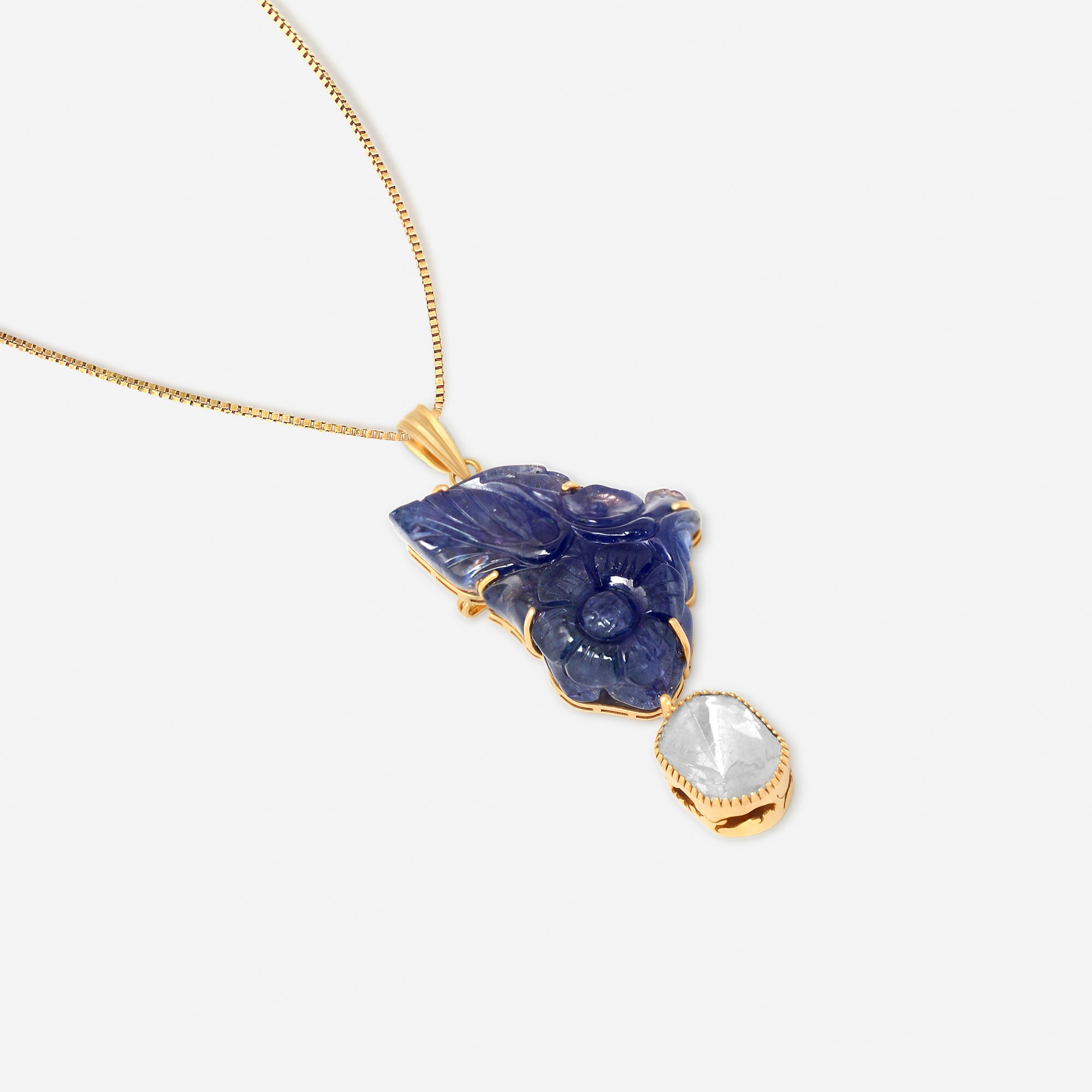 Carved Sapphire & Moonstone Pendant
