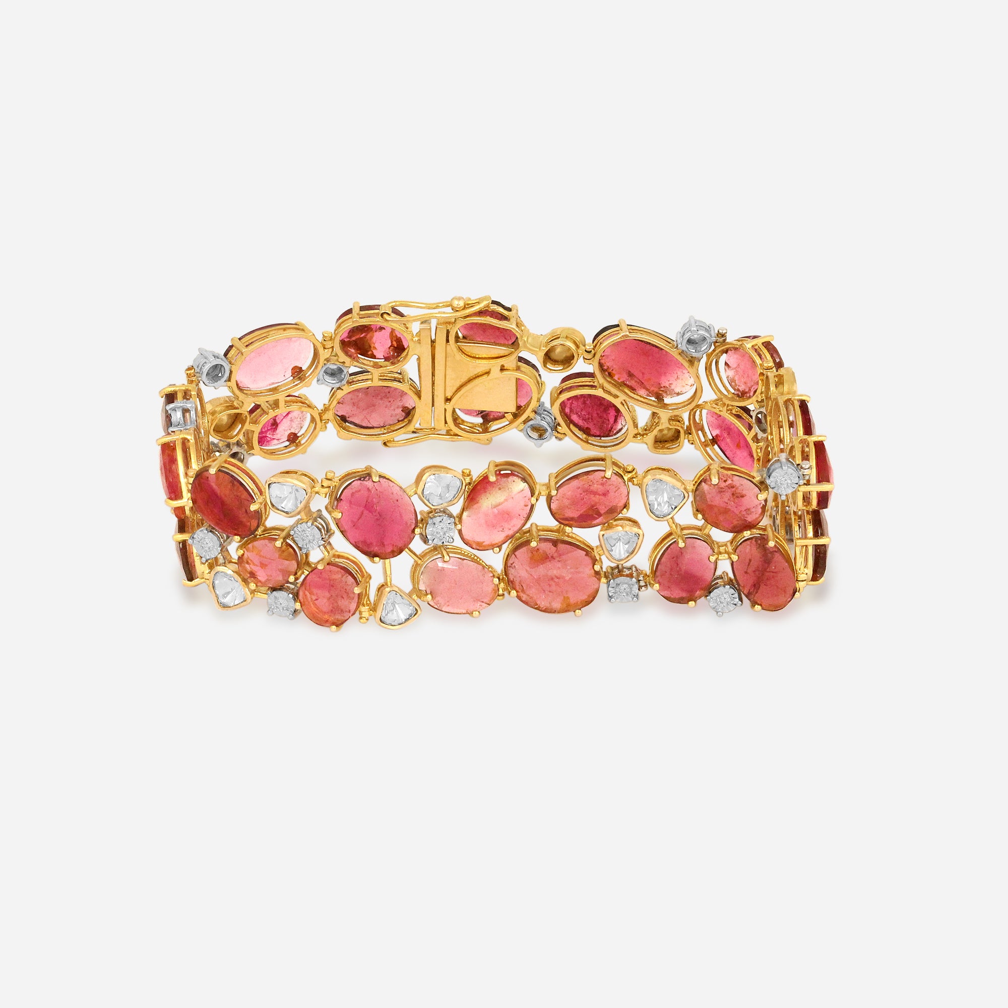 Rose Tourmaline and Diamond Gold Bracelet