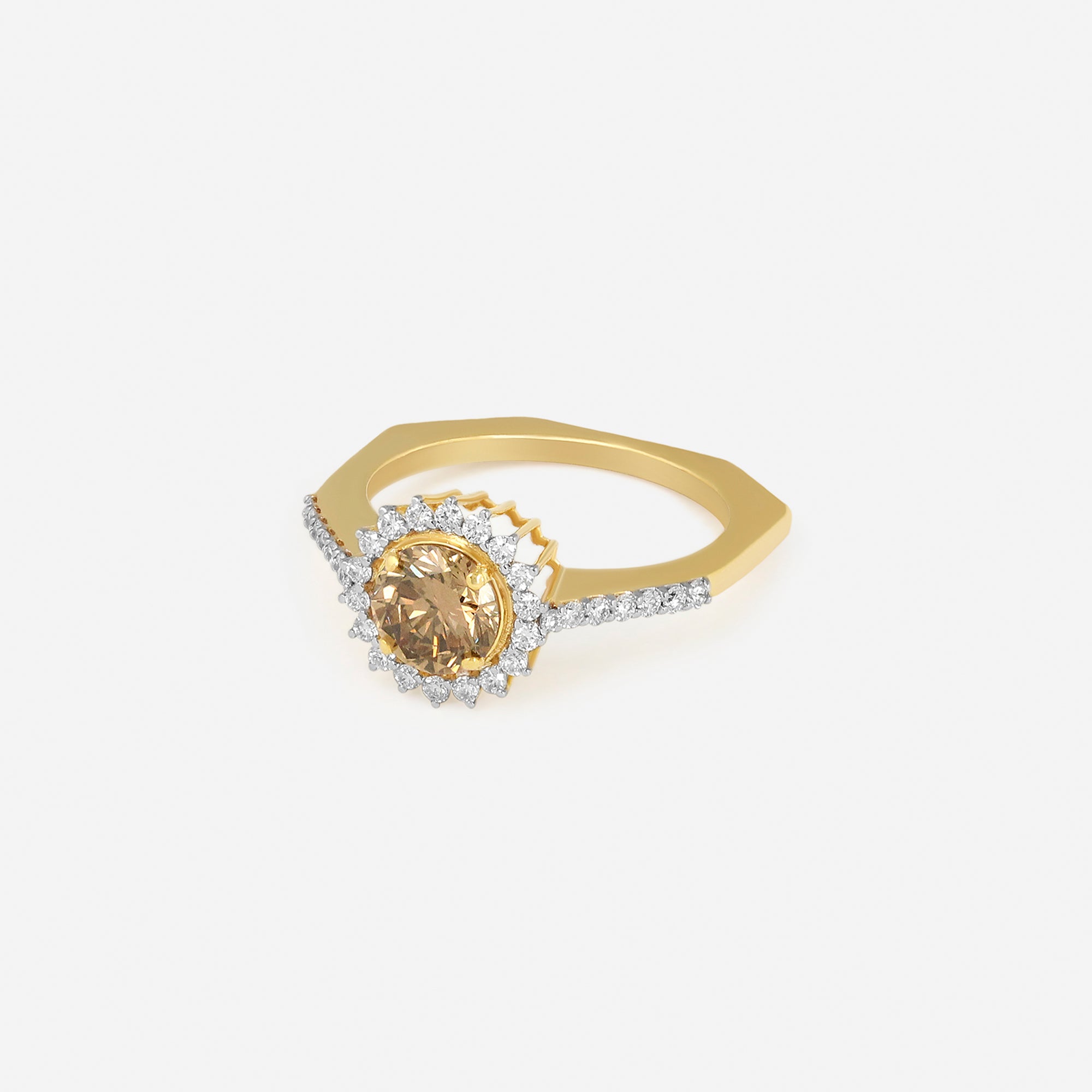 Golden Radiant Sunburst Diamond Ring