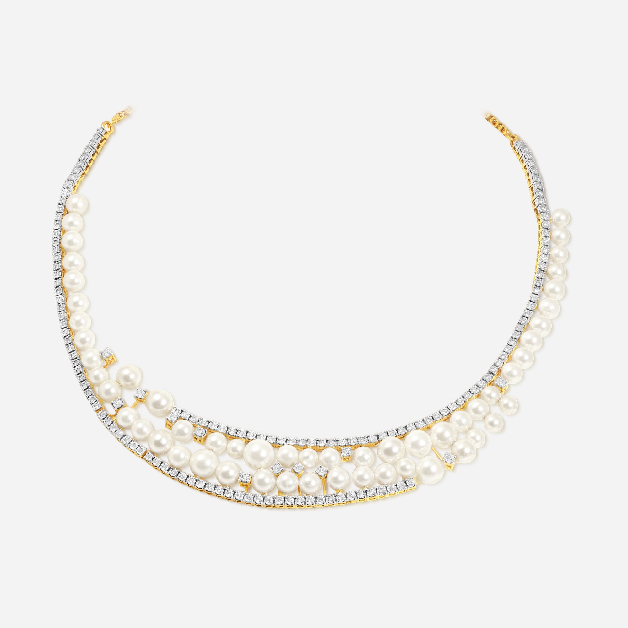NahYati Floating Pearl & Diamond Line Necklace