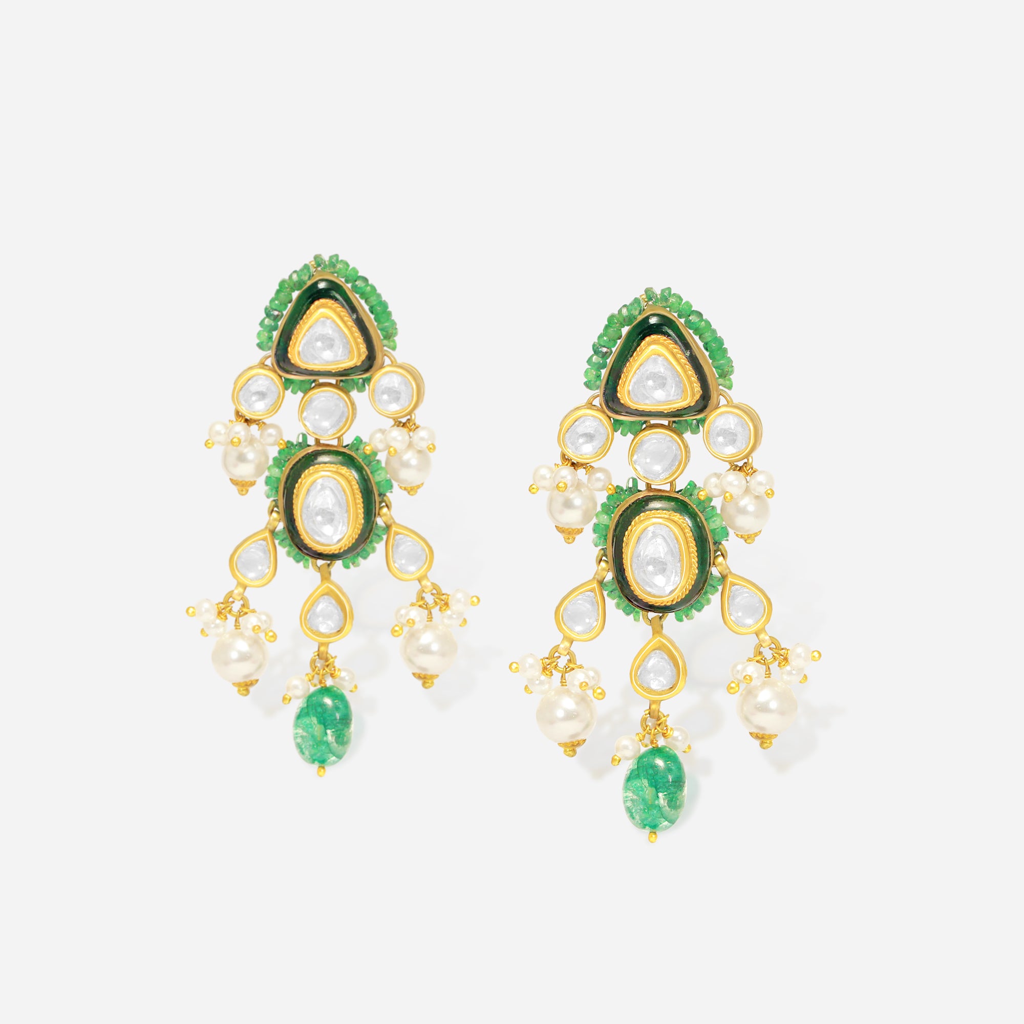 ESMIRA ROYALE – Kundan Cascade Drop Earrings