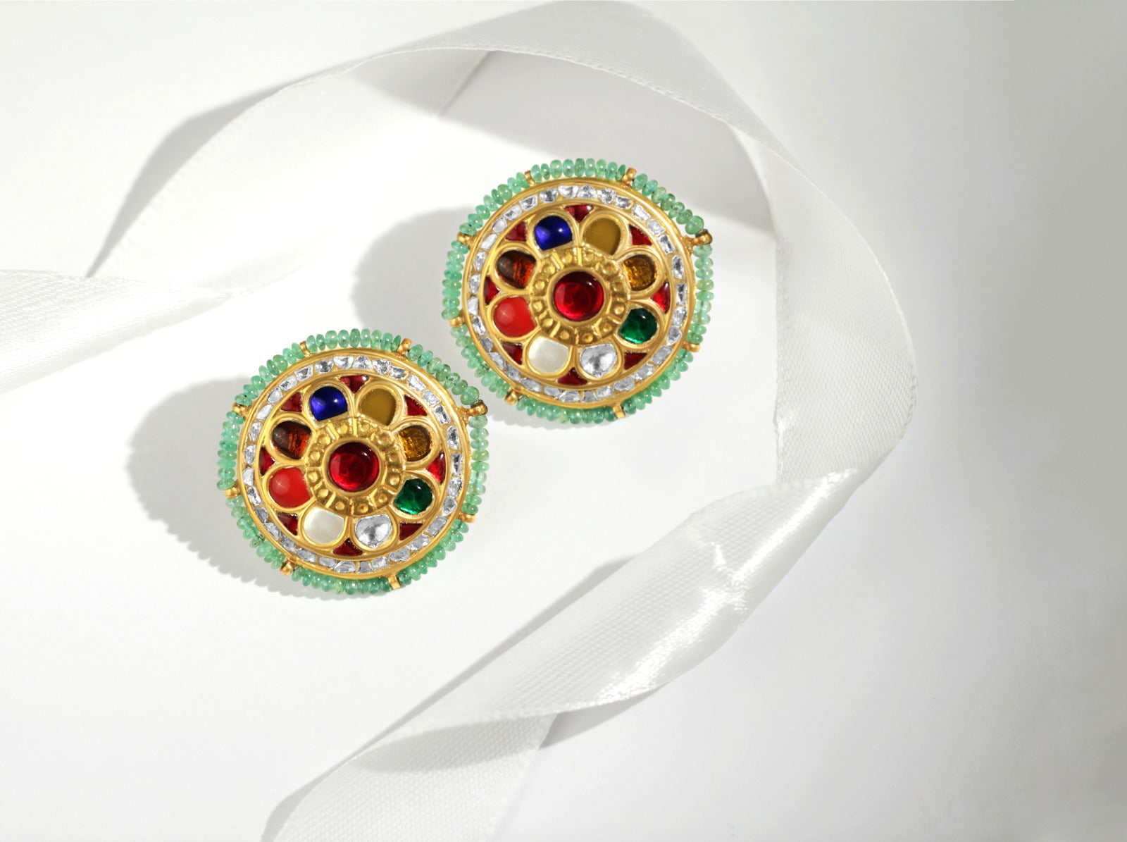 Navratna Polki Stud Earrings